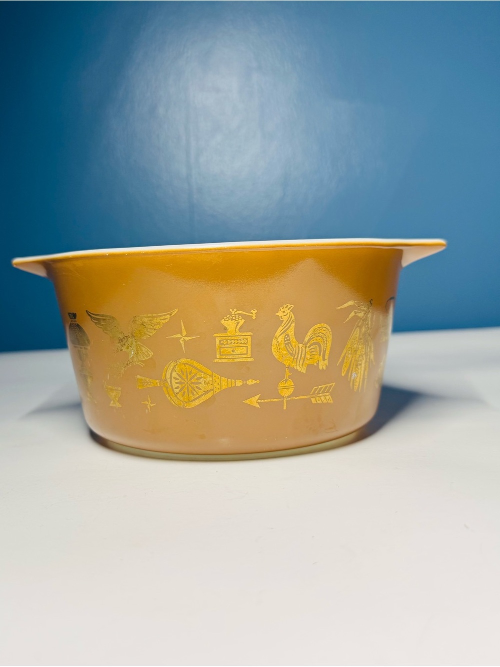Vintage Pyrex Early American Brown Gold 1 Quart 473 Glass Casserole Dish